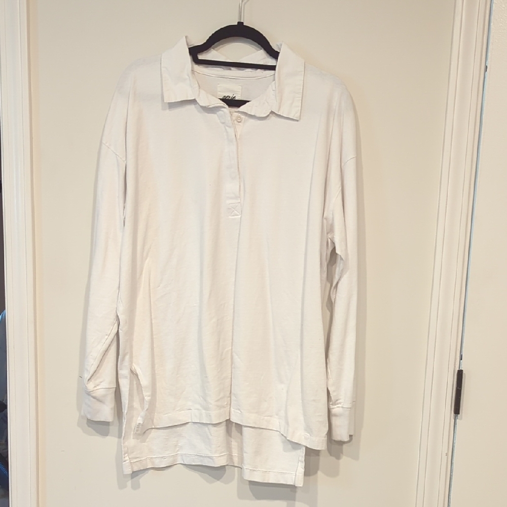 Aerie Women's White Long Sleeve Polo Shirt